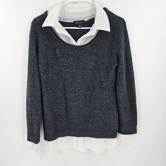 Ab studio long sleeve shirt gray collared layered y2k sweater schoolgirl medium - Picture 1 of 3